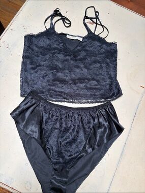 Victoria's Secret Black Lace Satin Cami and High-Waist Brief Set